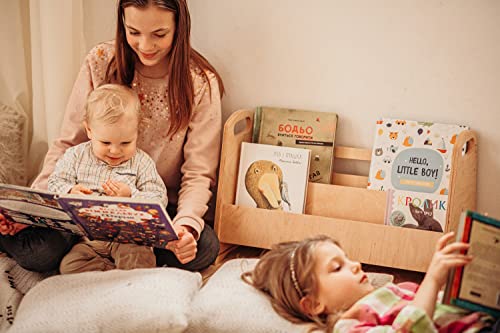 Wood&Room New Bookshelf For Kids | Bookcase For Children | Kids Bookshelf With Organizer | Sling Bookshelf | Deep Sleeves And Toy Storage | Free Standing Bookshelf | Wooden Bookshelf (Small) #TOP4