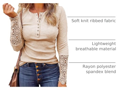 Image of Kancystore Women's Fall Long Sleeve Tops Lace V Neck Button Down Henley Shirts Tunic Blouses