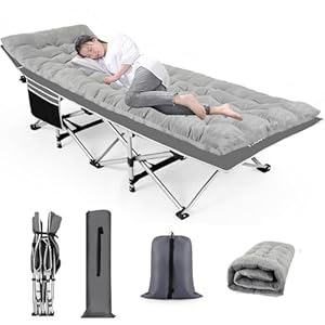 Nictemaw Folding Camping Cot for Adults, Max Load 900 LBS Heavy Duty Sleeping Cots with Carry Bag and Velvet Cot Pad for Camp, Home, Office, Outdoor, Grey (Newest)