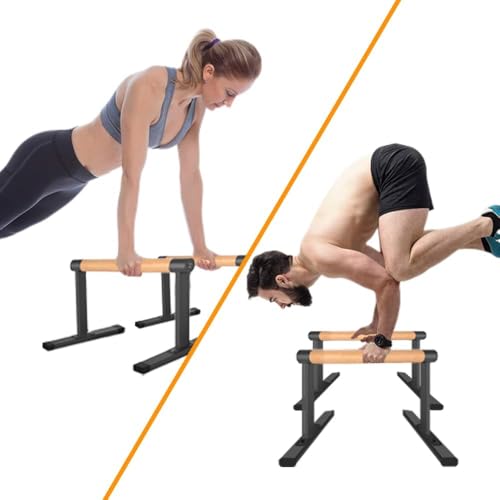 Image of Body Mechanics Premium Wooden Parallettes for calisthenics | Lightweight and Solid Wood, Street Workout & Fitness Training | Pump Handle, Non-Slip and Portable (Black - brown - 13)