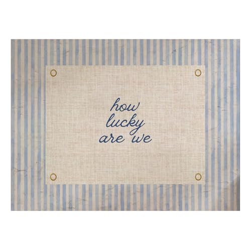 How Lucky Are We Print,Trendy Aesthetic Home Decor,Navy Blue Typography Poster,Positive Wall Art,Vintage Aesthetic Dorm Decor 20L''X30W''inch Unframed