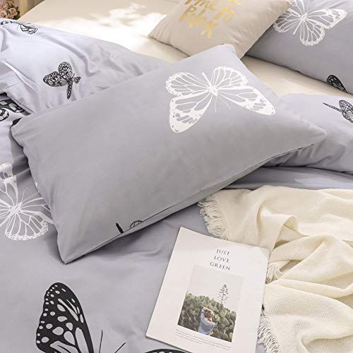 Boho Butterfly Comforter Set Blue Grey Comforter Bedding Set Black White Butterfly Printed Down Alternative Comforter Soft Gray Microfiber Bedding Twin 1 Comforter 1 Pillowcase (Twin, Blue Grey) #TOP4