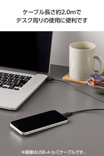Image of Elecom MPA-CAECTW20BK [Set of 2] USB Type C Cable, USB-C to USB-A, USB-C to USB-C 2.6 ft (2 m), 60W, PD Compatible, Compatible with MacBook /iPad /Galaxy /Android Smartphones, Tablets, Etc., Black