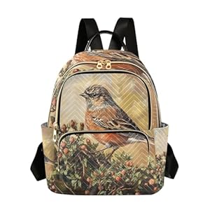 Gesteppter City-Freizeitrucksack mit braunem Singvogel, 3D Druck, 36cm | Geschenk-Rucks&auml;cke