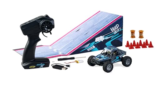 Carson 1:32 Deemon X 100% RTR - Voiture télécommandée, Jouet RC avec Fonctions, véhicule RC avec Rampe, kit Complet à 100%, télécommande, Bleu