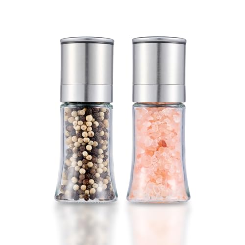 Salt and Pepper Grinder 2pcs Mill Set Stainless Steel Pepper Shaker Adjustable Ceramic Coarseness Salt Grinder Black Pepper Spice Grinder Mill
