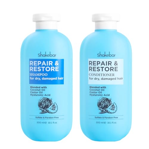 SHAKEBAR Coconut Shampoo and Conditioner Set with Castor Oil, Hydrating