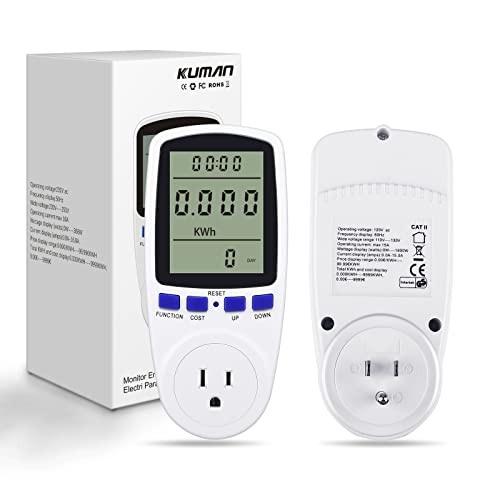 Kuman Kw47-Us Electricity Usage Monitor Plug Power Watt Voltage Amps Meter With Digital Lcd, Overload Protection And 7 Display Modes For Energy Saving (No-Backlight), White #TOP7