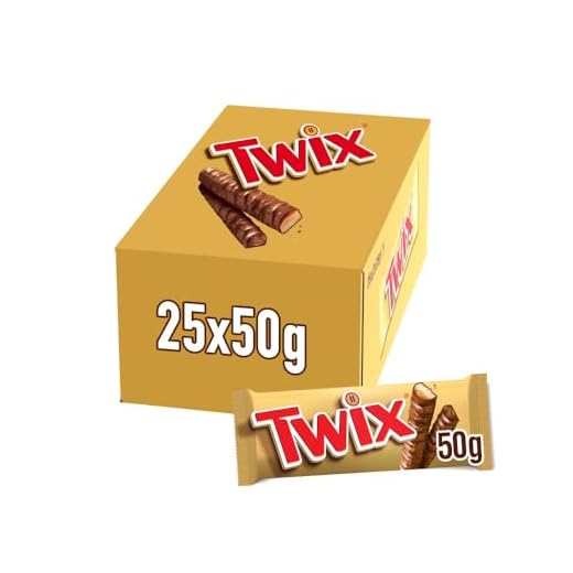 Twix Chocolatina con Galleta crujiente y suave caramelo recubiertos de chocolate con leche (25 x 50g)