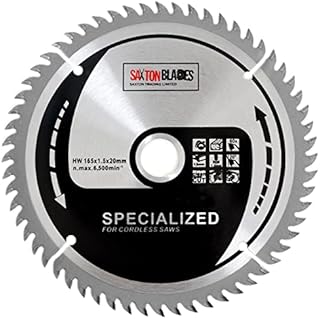 Saxton TCT16560T 165mm x 60t TCT Thin Kerf Cordless Circular Saw Blade Compatible with Dewalt Makita