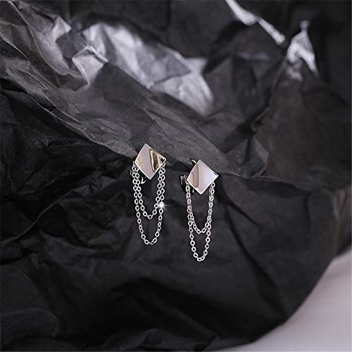 Geometric Tassel Chain Drop Dangle Small Hoop Earrings For Women Girls 925 Sterling Silver Huggie Helix Cartilage Tragus Daith Piercing Cuff Minimalist Fashion Personalized Punk Jewelry (Silver) #TOP3