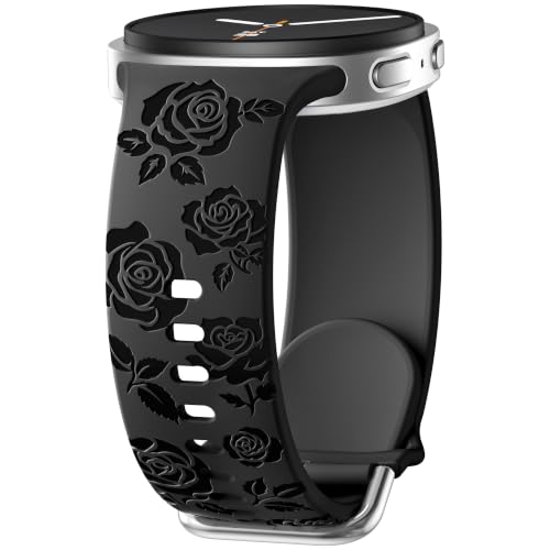 DaQin Glossy Floral Engraved Bands Compatible with Samsung Galaxy Watch 8 Band 40mm 44mm/Galaxy Watch 8 Classic Band 46mm Floral Soft Silicone Sport Strap for Samsung Watch 8 Bands Women Men Black