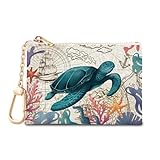 Sukyerios Sea Turtle Keychain Coin Purse for Women, Small PU Leather Change Pouch, Zipper Little Tiny Travel Wallet for Girls, Cute Kawaii Zip Pocket Coin Holder with Key Ring