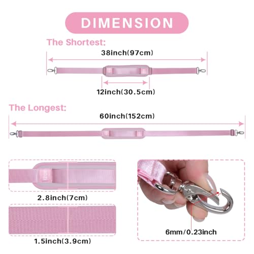 Image of 59 Inch Shoulder Straps, Soft with Ultra-Thick Fixed Shoulder Pad, Two Way Independently Adjustable Buckle Replacement Straps for Laptop Bag Messenger Bag Tool Bag Luggage,Pink