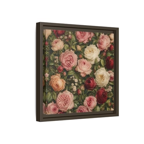Tableau roses de jardin style peinture sur toile encadrée expresso 30x30 cm pour salon