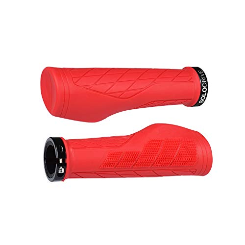 SOLODRIVE Ergonomic Design Bike Grips, Bicycle Handlebar Locking Grips, Mountain Bike Grips, Non-Slip MTB Handle Grips (Red)