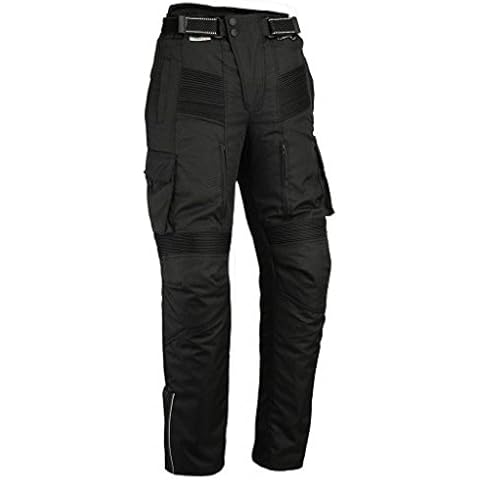 Australian Bikers Gear UK Motorcycle Black Cargo Trousers CE Armoured Waterproof Cordura & Spandex CE-1621-1 UK38S-EU 2XL SHORT Cover