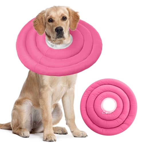 Image of IDOMIK Dog Recovery Collar, Waterproof Soft Dog Cone After Surgery, Comfy Protective Elizabethan Collar Alternative for Dogs Cats, Adjustable Pet Neck Donut Cone Anti-Licking Biting Wounds,Rose,2XL