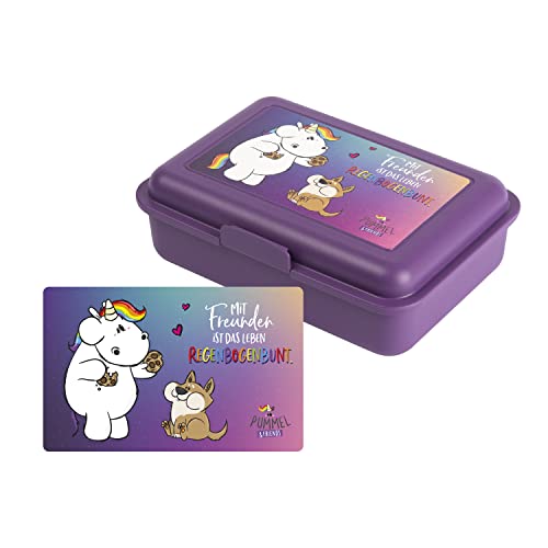 United Labels Pummeleinhorn - Pummel & Zebrasus Regenbogenbunt Brotdose Lunchbox Butterbrotdose mit Trennwand Lila