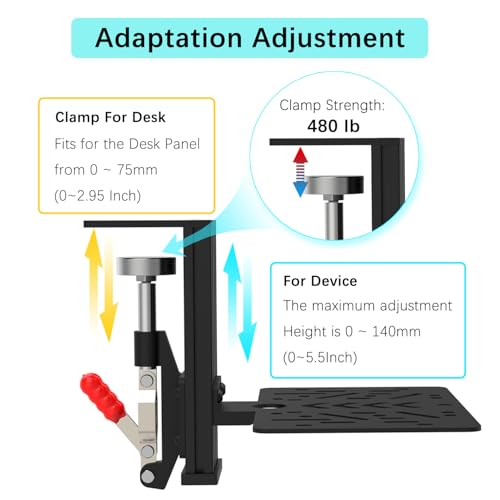 EG STARTS SIM Racing Wheel Stand Desk Mount, Heavy Duty Desk Clamp with 480-Pound Force, Compatible Logitech G25 G27 G29 G920 G923 Thrustmaster T248 T300RS T-GT TS-PC Black Metal Gaming Cockpit Shelf - Image 6