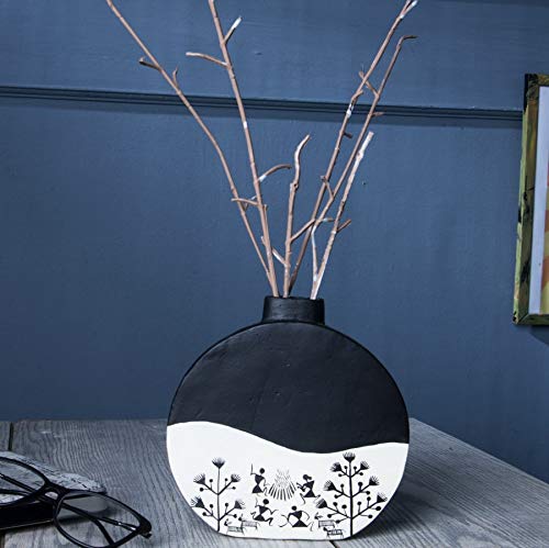 Artysta ‘Warli Flasks’ Black Handpainted Terracotta Flower Vases, Terracotta Decorative for Home Earthen Flower Vase Pots for Home (Set of 2) - Image 2 thumbnail