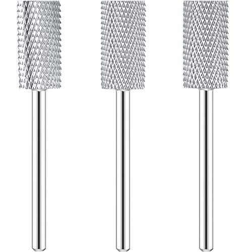 3 Pieces Nail Drill Bits Flat Top Large Barrel Carbide Bit Acrylic Nail File Drill Bit Cuticle Drill Bits Cuticle Cleaner Bit Nail Art Tools for Manicure Pedicure Home Salon Use (F, XF, 2XF, Silver)