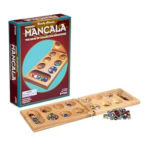 Pressman Mancala Board Game | Fun Classic Table for Adults & Kids | Includes 48 Glass Mancala Stones and Wood Hinged Playing Board | 2 Players, Ages 6+