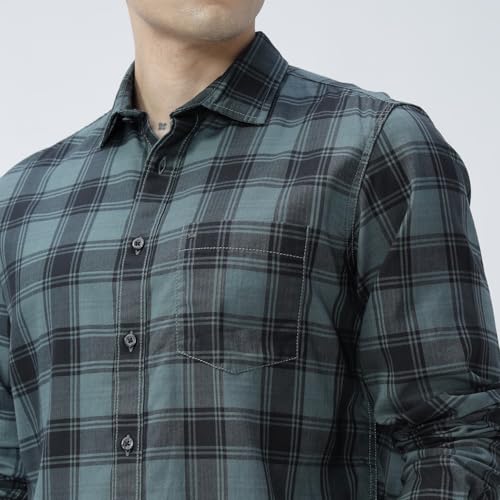 Image of BASICS 100% Cotton Checked Shirt for Men | Slim Fit | Everyday Smart Casual Wear | Full Sleeve