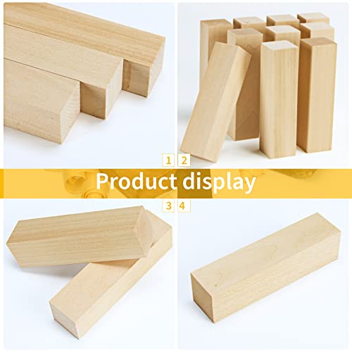 WYKOO 10 Pack Basswood Carving Blocks, 4 X 1 X 1 Inches Soft Solid Wooden Blocks, Unfinished Wood Whittling Blocks for Carving and Whittling, Beginner, Expert