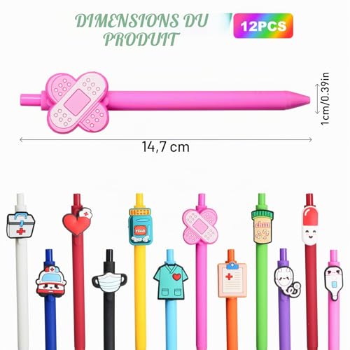Stylo Infirmière 12 Pièces - Stylos d'Infirmière Mignons et Colorés, Stylo Drole 0,5 mm Encre Noire, Idéal cadeau pour Infirmières, Médecins, Aides-Soignants, Enfants - Cadeau Rigolo et Original – vue 2