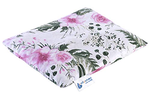 Cojín de huesos de cereza grande cojín térmico 500g rectangular 20x25 cm 100% Algodón Medi Partners calor + terapia de frío (Flores rosadas)