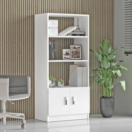 Dmora Styx Büro-Set Weiß: 4 Regale, 3 Schubladen, Modular