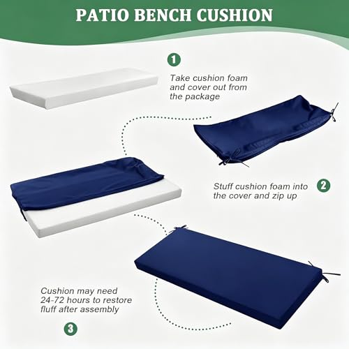 Coussin de banc imperméable et antidérapant bleu marine pour extérieur - 3