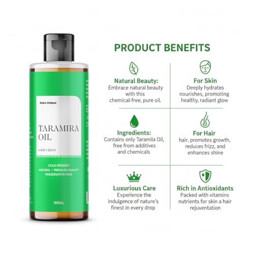 Image of Make Unique Taramira Oil, Cold-Pressed Natural Hair and Skin Oil, Premium Quality, Preservative Free, 100ml