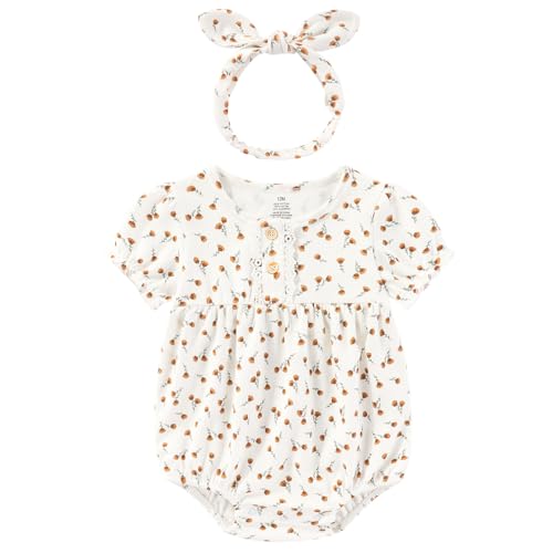 Image of Ruliby Baby Girls Clothes Set Cotton Floral Bodysuit Dress with Headpiece for 3-24 Months