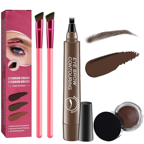 Cepillo para cejas, kit de cuidado de cejas para el hogar, laminado 4D, crema y cepillo para cejas, con bolígrafo microblade de 4 puntas, kit de