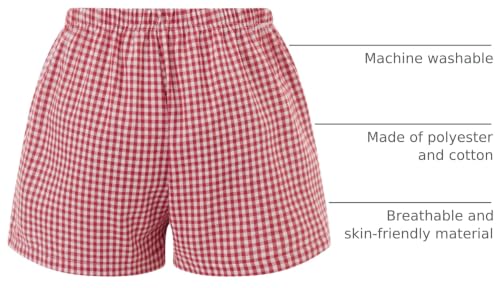 Image of Y2k Plaid Shorts Cute Baggy Ginghem Boxer Shorts for Women Checked Lounge Pajama Bottom Preppy Sleep Pj Shorts