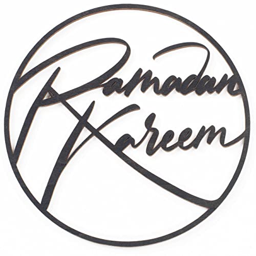 Papierdrachen Ramadan Dekoration aus Holz zum Aufhängen - Holzring - schwarz - Ramadan Kareem - wiederverwendbare Deko- mit elegantem Band - Durchmesser 22cm
