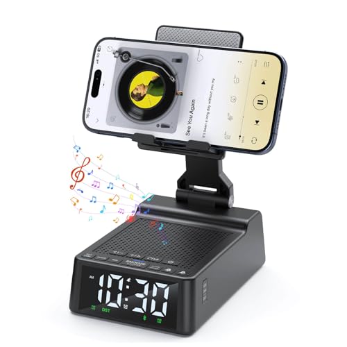 Birthday Gift for Women Men Dad Mom, Cell Phone Stand with Wireless Bluetooth Speaker and Alarm Clock, Adjustable Cellphone Holder for Office Home, HD Stereo Subwoofer Sound Fit for All Phones Tablets