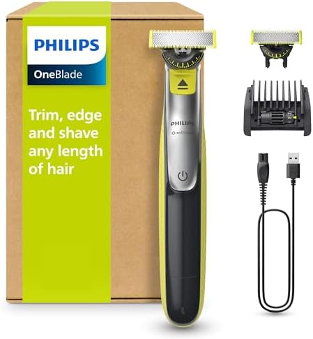 PHILIPS OneBlade 360 Face - elektrischer Rasierer & Trimmer, 2x 360 Klingen, verstellbarer 5-in-1-Trimmaufsatz, Nass- & Trockenrasur, Akku-USB, fürs Gesicht (QP2734/30)