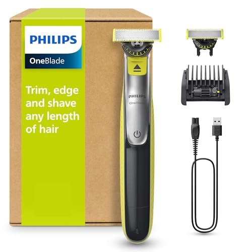 Philips OneBlade 360 Face – Authentische Elektrischer Bartschneider und Rasierer zum Trimmen, Stylen und Rasieren, inkl. 2 innovativen 360-Klingen & verstellbarem 5-in-1-Trimmaufsatz, QP2734/30