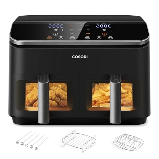 COSORI Freidora de Aire con Doble Cesta 8,5L, Air Fryer con Ventana e Iluminación Interior, Freidora sin Aceite con Función SYNC, 10 en 1, 35-230℃, Incluye 4 Accesorios Gratuitos, CAF-R901