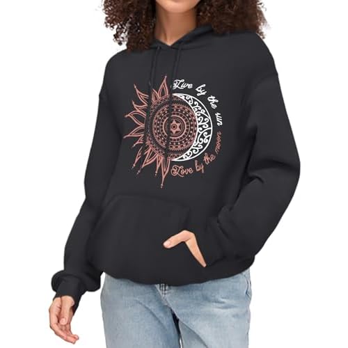 rosemia Hoodies for Women Long Sleece Sweatshirts with Pocket Casual Loose Blouses Tunic (Sleeve Black,L)