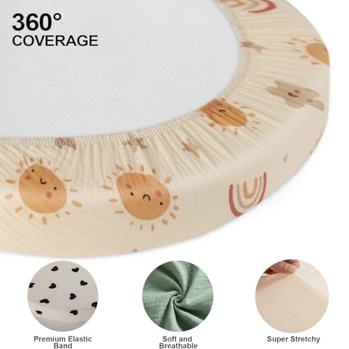 Image of 100% Muslin Cotton Baby Bassinet Sheets for Baby Boy Girls,4-Pack Fitted Bassinet Sheets Set Compatible with Halo Bassinest Swivel Sleeper,Baby Delight,Angelbliss,32 inchX16 inch (Sun Series)