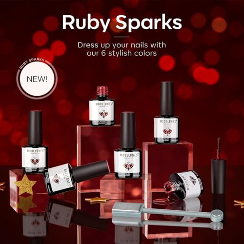 modelones Red Gel Nail Polish Set - 6 Colors 2026 New Year Valentines Day Ruby Glitter Cat Eye Magnetic Gel Polish Burgundy Red Sparkle Bloody Nail Polish Kit Soak Off LED Manicure Nail Art DIY Gift