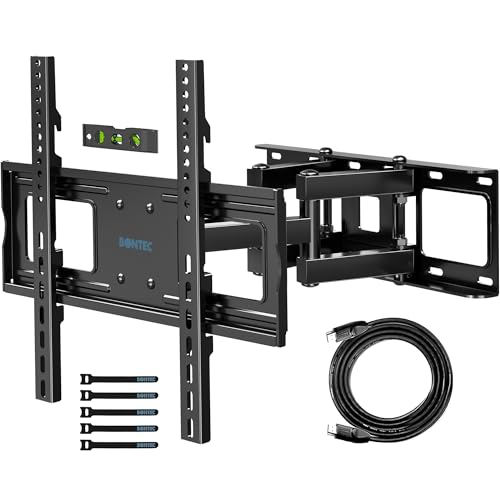 BONTEC Full Motion TV Wall Mount for 23-70 Inch TVs, Hold up to 99 lbs, Max VESA 400x400mm, Swivel Tilt Dual Arms, Adjustable Viewing Angle, Fits 16" Wood Studs, Easy Assembly