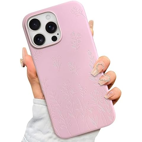 AIGOMARA Magnetic Case for iPhone 16 Pro [Compatible with MagSafe] Cute Flower Floral Case Soft Silicone Anti-Fall Shockproof Protective Slim Cover - Pink Cover