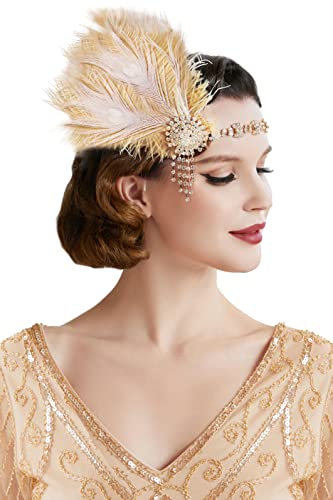 BABEYOND 1920s Flapper Headband Peacock Feather Gatsby Headpiece Roaring Vintage Costume Hair Accessories
