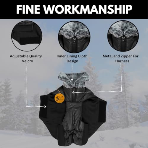 Image of Sage Square Dog Winter Coat with Fur Collar Light Weight, Ultra Warm Windproof, Waterproof Dog Jacket for Cold Weather, Thicker Fleece Jacket for Cold Weather (Large - 24 Inches, Black)