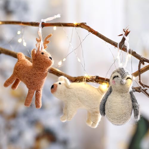 HunnmingRe 3 Pcs Felt Animal Ornaments, Christmas Tree Hanging Decoration